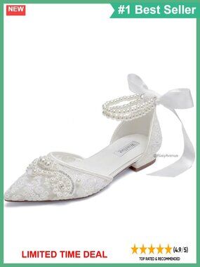 Pearl Lace Wedding Flats Pointed Toe Bridal Shoes